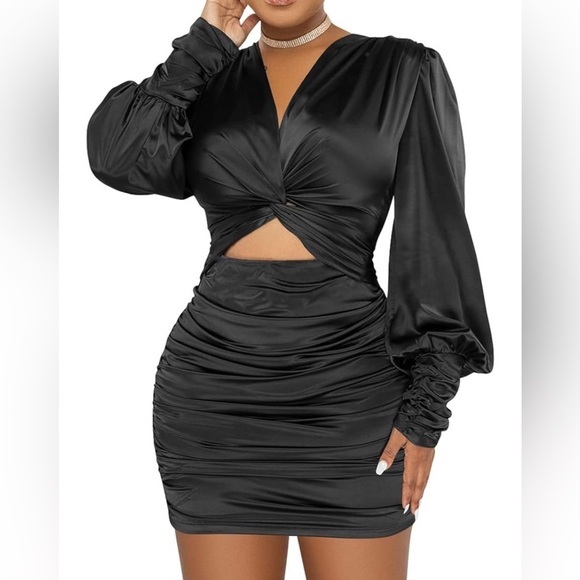 Dresses & Skirts - Elegant Black Satin Dress size Small (I)